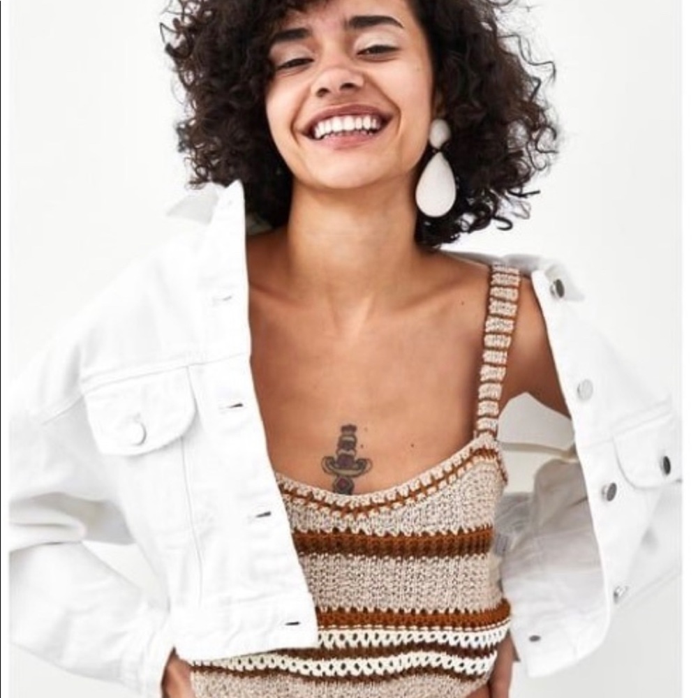 Zara Brown Multicolor Striped Crochet Crop Tank